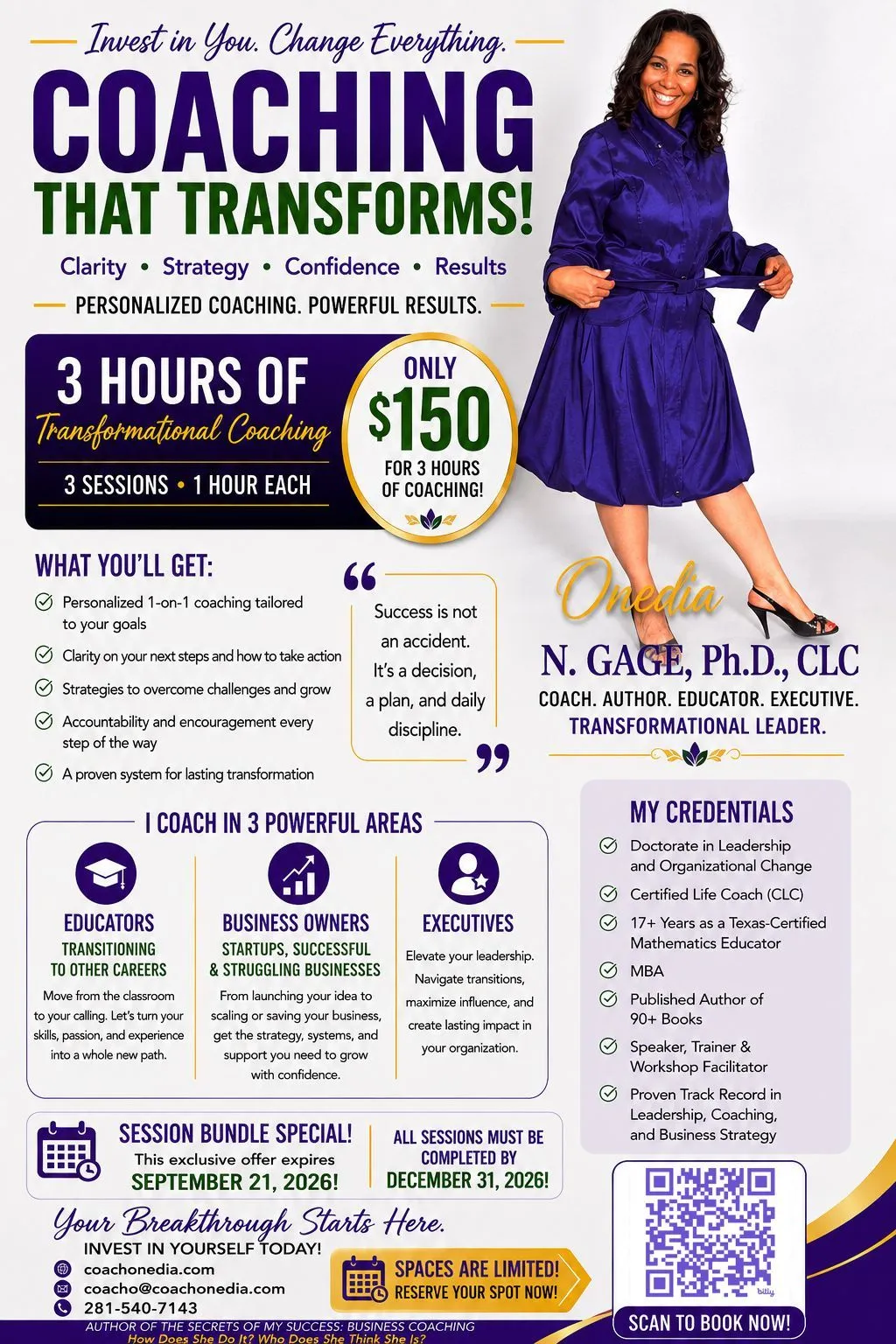 Coaching that transforms flyer for a three-hour transformational coaching offer